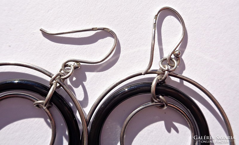 Black and white silver earrings
