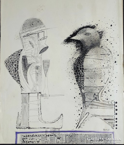 Püspöky istván munkácsy prize winner (1953-2018) paper-ink 60x50 cm