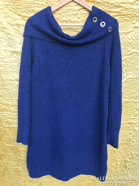 Szép kék női ruha tunika hosszú pulóver felső M L