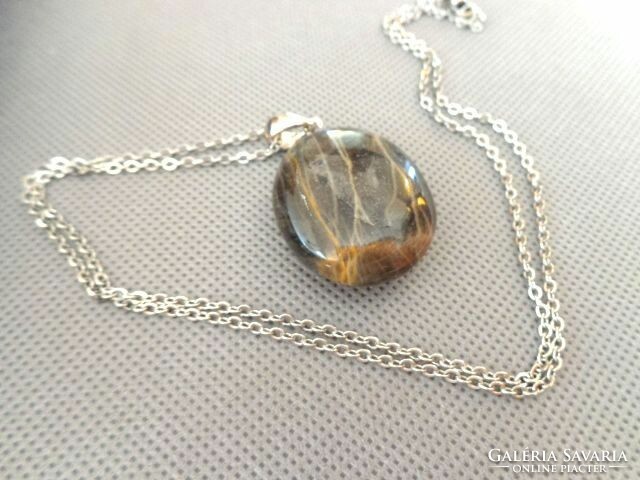 Moonstone black mineral pendant and chain beautiful