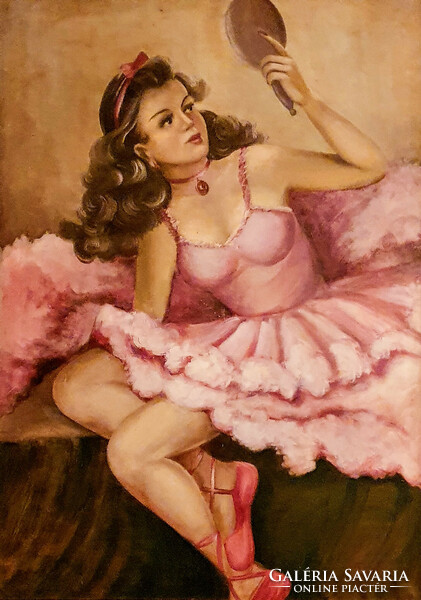 Ballerina in pink dress painting with fried mark