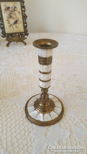 Beautiful copper candle holder with mother of pearl inlay