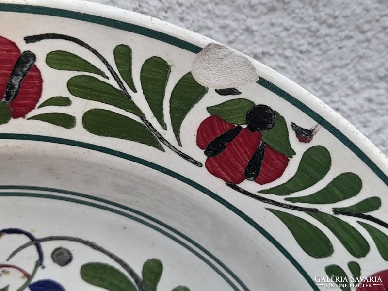 Antique Hungarian folk wall bowl with flowers and birds