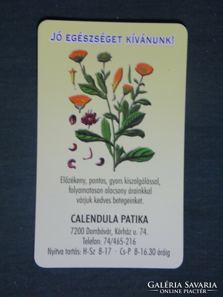 Kártyanaptár, Calendula ,gyógyszertár, patika, Dombóvár,virág,2017