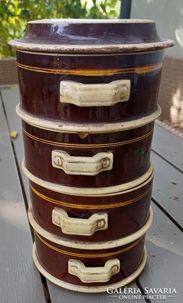 Antique food barrel, non-porcelain, fayance ceramic glazed tile, 4 pieces. Video too!