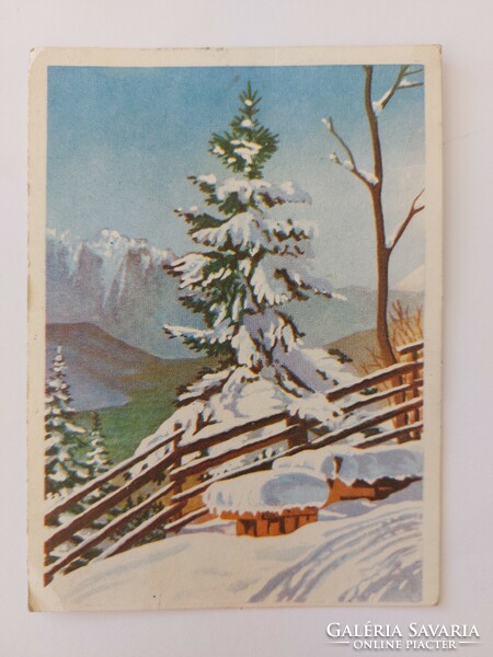 Régi karácsonyi képeslap 1962 levelezőlap havas fenyő