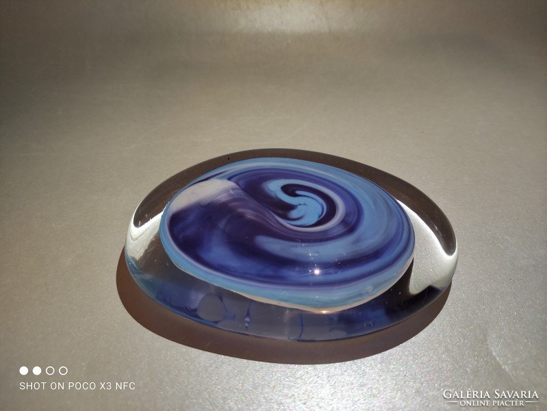 Discounted!!! Swirling design glass paperweight with sea blue pattern