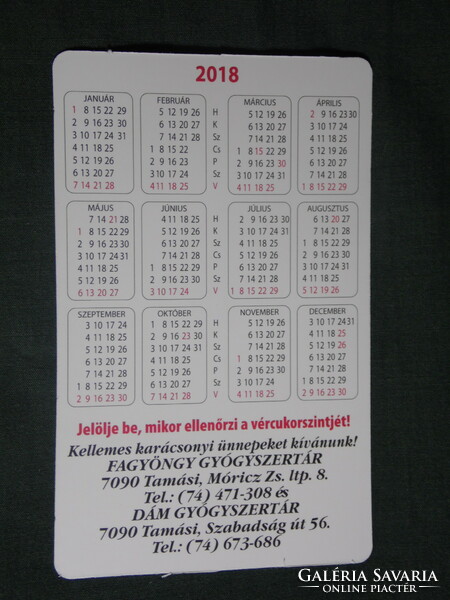 Card calendar, mistletoe pharmacy, pharmacy, tamási, flower, plant, violet, 2018, (1)