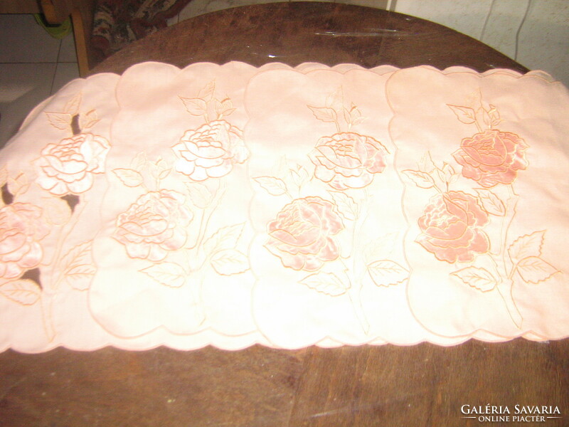 Beautiful sewn-on silk rosy peach colored napkin