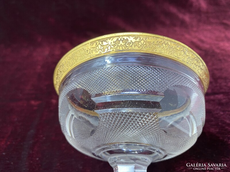 Old moser gilded engraved crystal glass, stemmed glass champagne glass