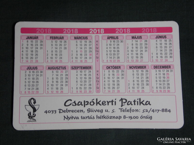 Card calendar, Czapókert pharmacy, pharmacy, Debrecen, 2018, (1)