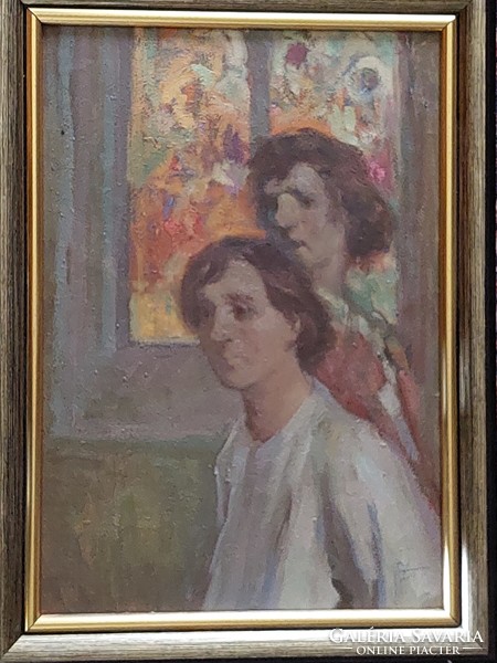 Sándor Szopos - brothers - oil cardboard - Transylvanian private collection