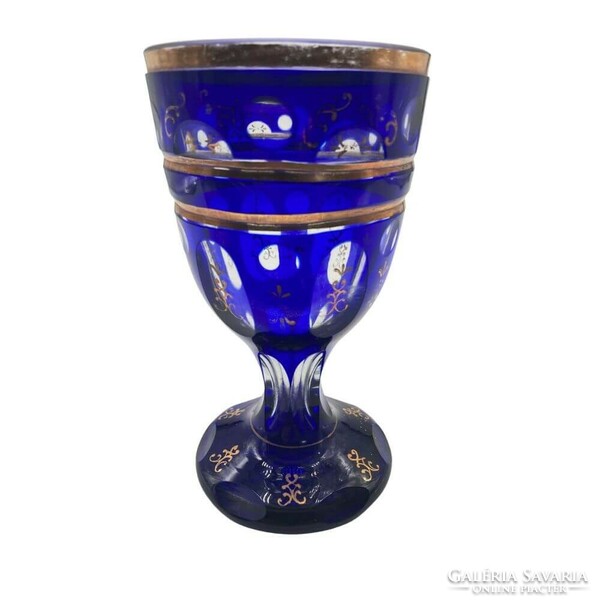 Czech blue bathing glass with gold decoration m1148