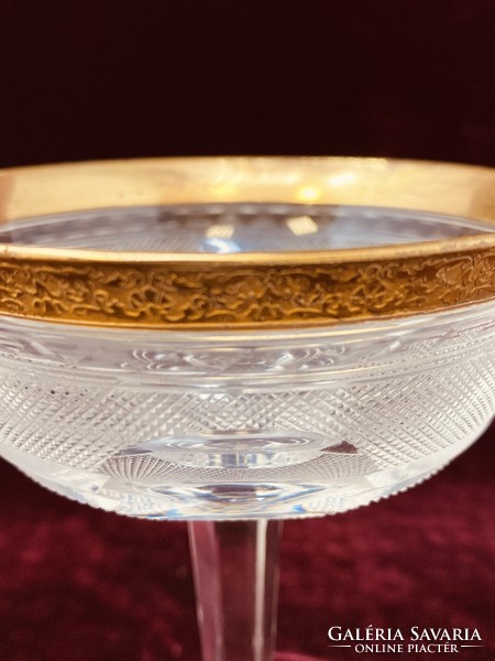 Old moser gilded engraved crystal glass, stemmed glass champagne glass