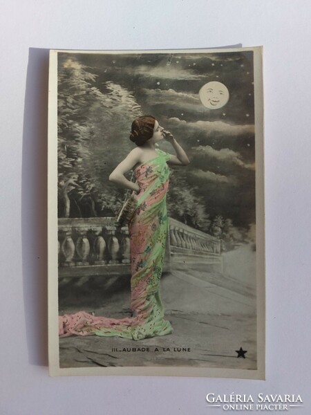 Old postcard photo postcard lady moon iii.