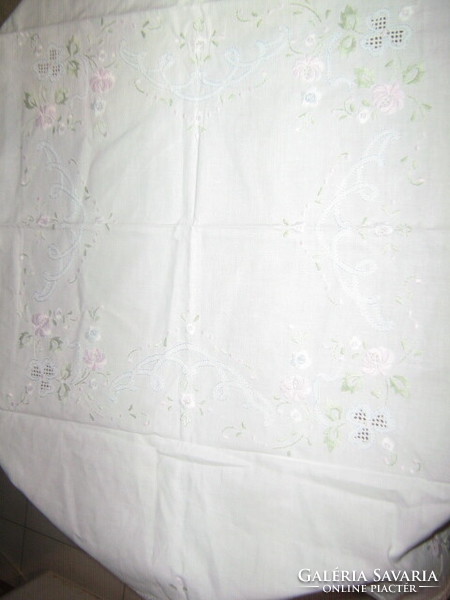 Toledo azure tablecloth embroidered in beautiful pastel colors