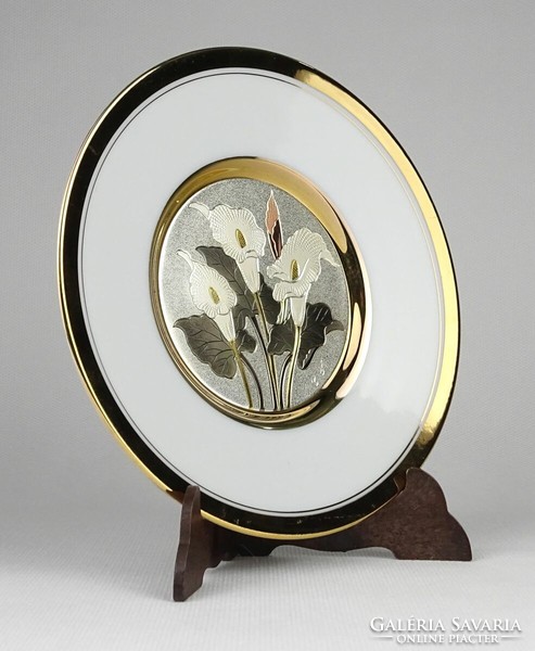 1P246 marked 24k gold-plated calla decorative Japanese porcelain plate decorative plate 15.3 Cm