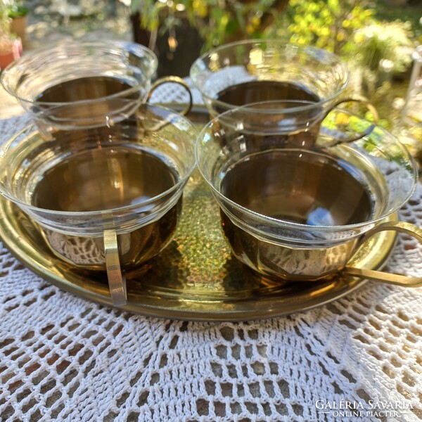 4 piece tea set with copper base and tray