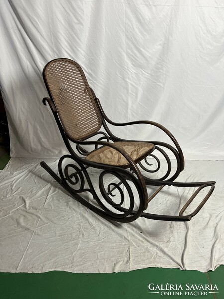 Antique thonet rocking chair with footrest