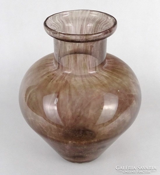 1O907 Irizáló barna karcagi fátyolüveg váza 25 cm