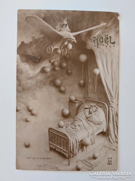 Régi karácsonyi 1913 képeslap levelezőlap gyermek álma Mikulás Télapó