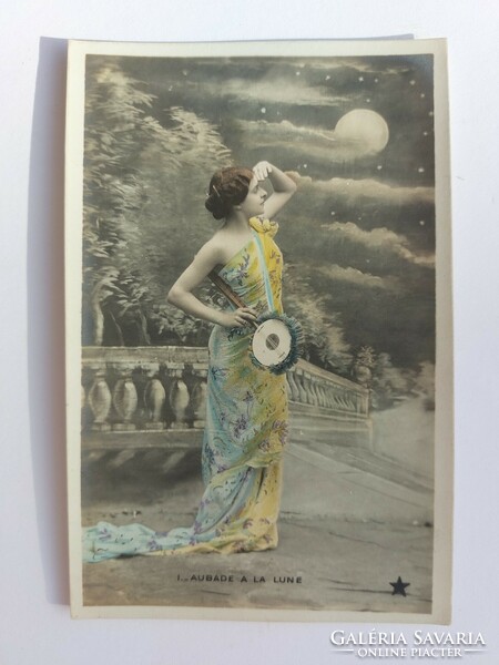 Old postcard photo postcard lady moon i.