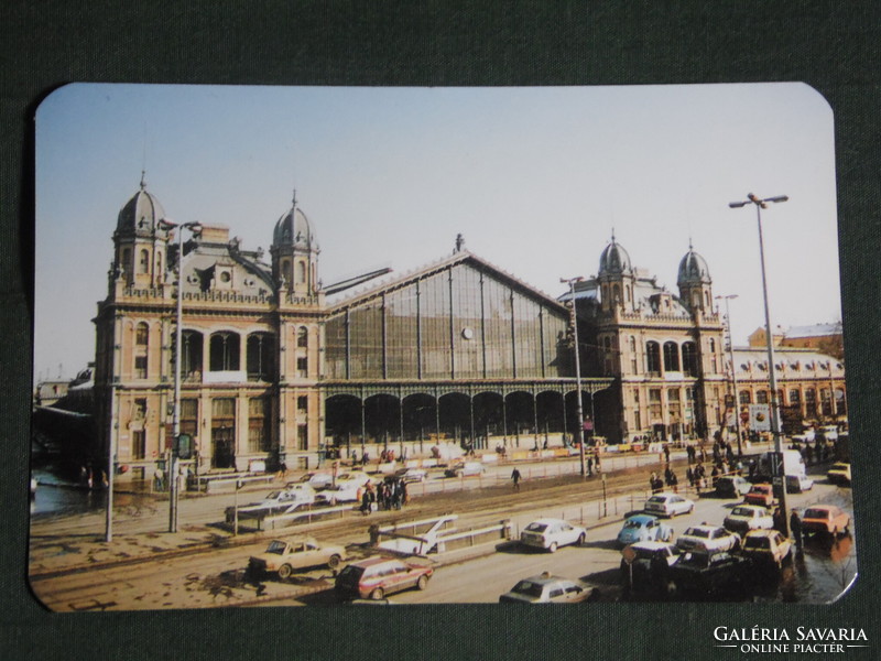 Card calendar, mauve, railway, ticket office advertising card, western railway station detail, 1996, (1)