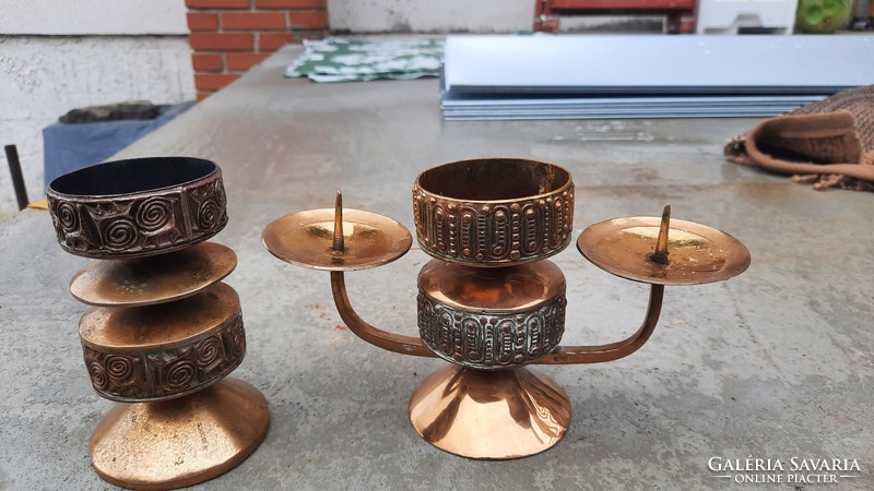 2 copper candle holders by industrial artist György Szabó