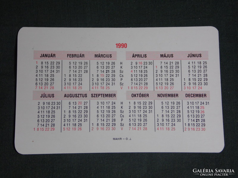 Card calendar, máv, railway, accident prevention, v43 electric locomotive, railway station, 1990, (1)