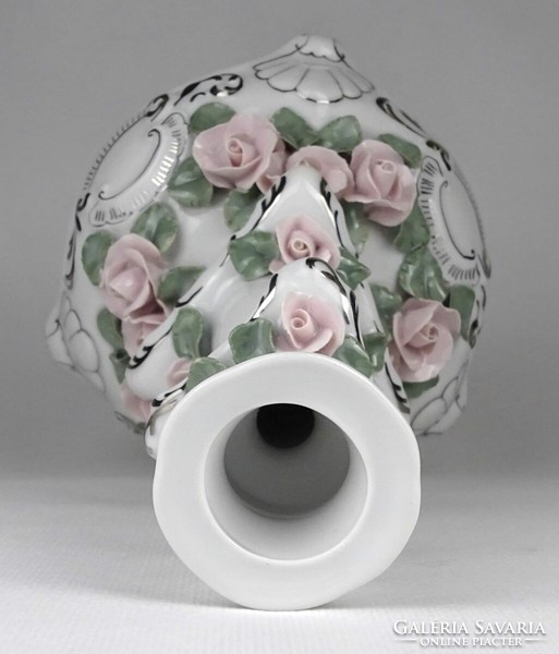 1P238 Nagyméretű rózsás porcelán gyertyatartó 23.5 cm