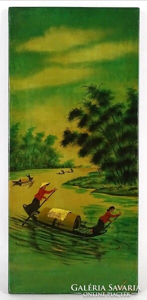 1P250 Régi festett vietnámi kép táblakép 40.5 x 18.5 cm