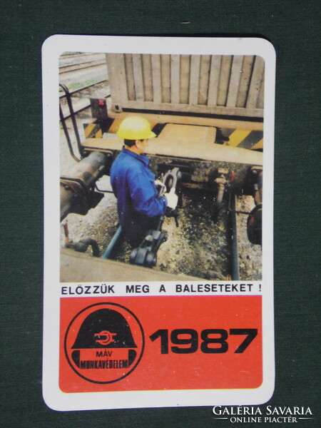 Kártyanaptár, MÁV, vasút, balesetmegelőzés, kocsiakasztás, pályamunkás 1987,  (1)
