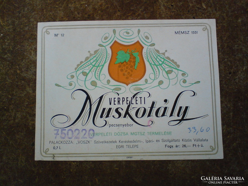 Old wine label - Verpelét Muscat 1975