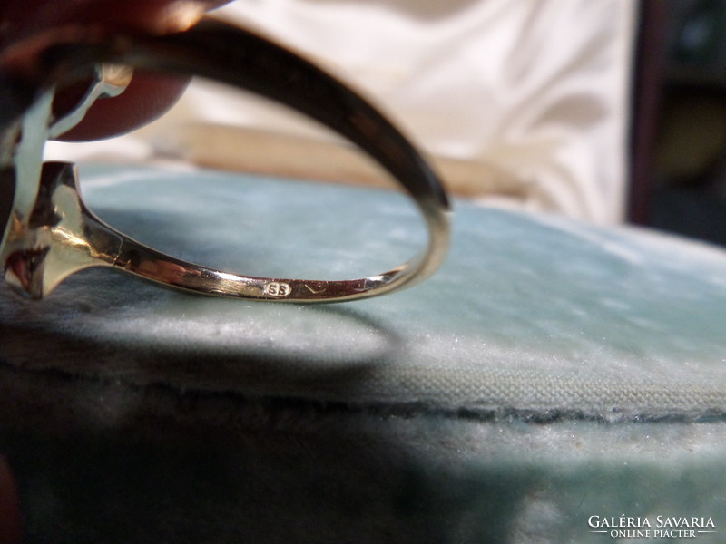 Art Nouveau antique gold ring with diamonds / size 60