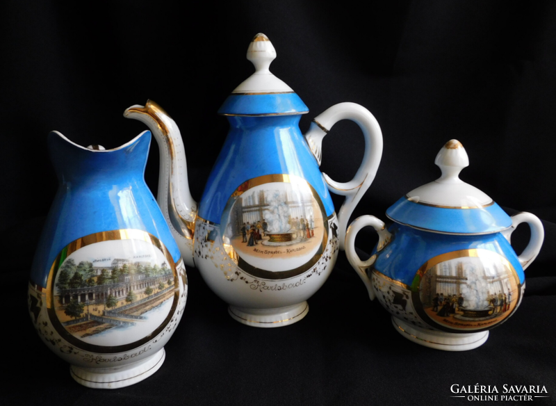 Antik, monarchia korabeli Carlsbad városképes kávé szervírozók