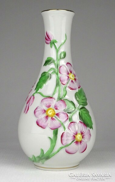 1P244 old Herend porcelain vase with plastic flower decoration 15.8 Cm