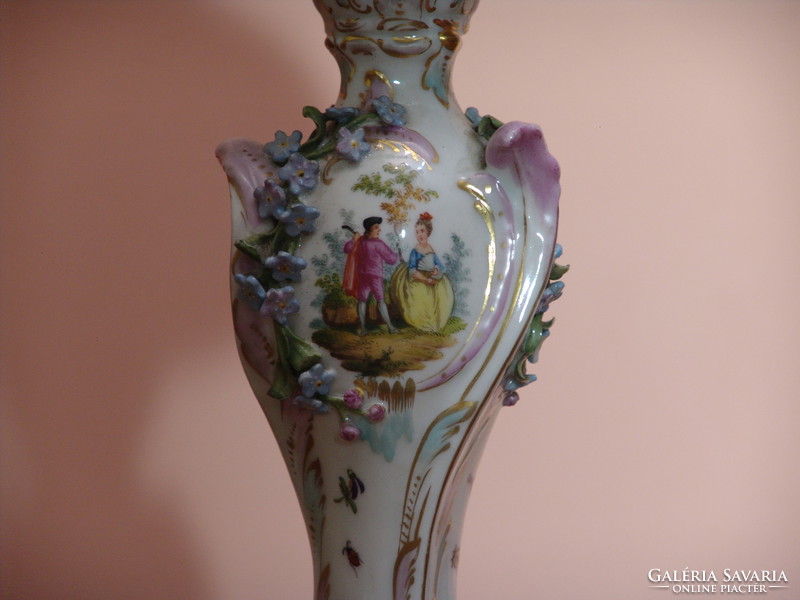 Kézzel festett eredeti Meisseni petróleum lámpa különlegesség