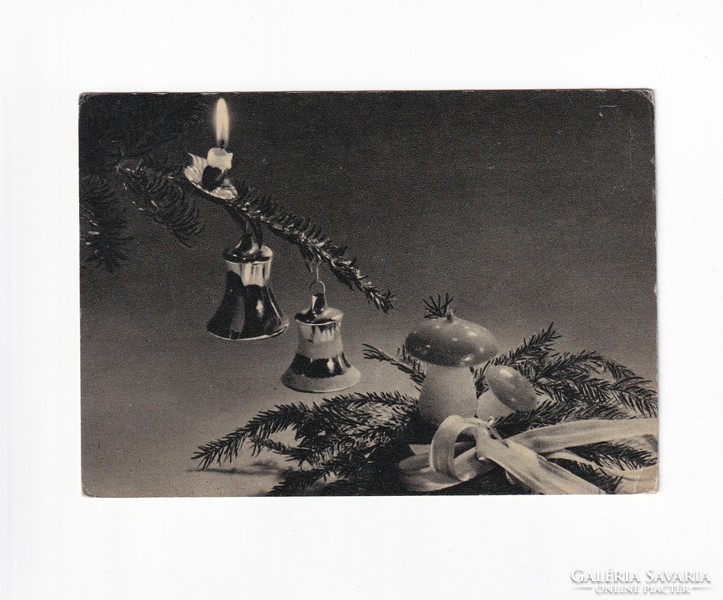 K:011 Karácsonyi-Újév képeslap Fekete-fehér postatiszta vegyesen