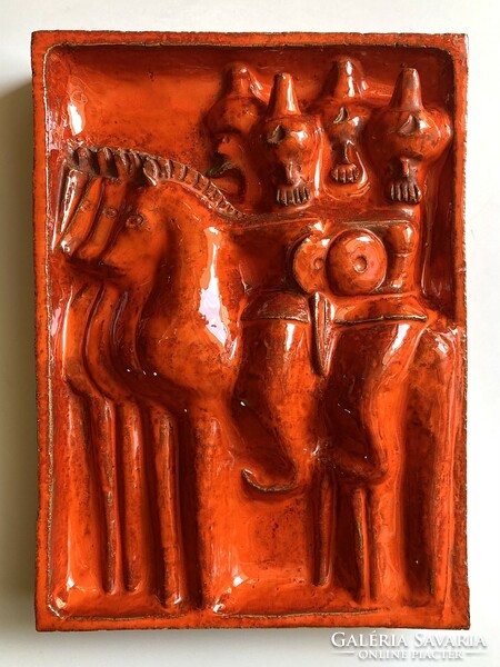 Árpád Csekovszky ceramic relief - horsemen