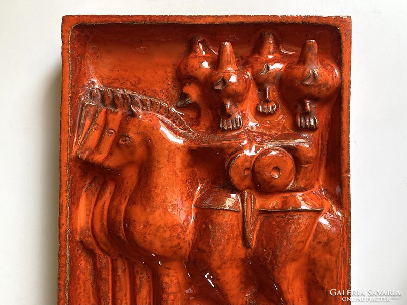 Csekovszky Árpád kerámia dombormű - szobor - lovasok