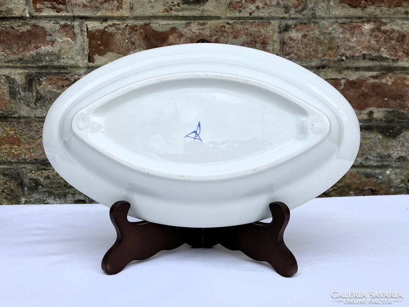 Alföldi blue bordered boat-shaped - sausage - oval porcelain serving bowl