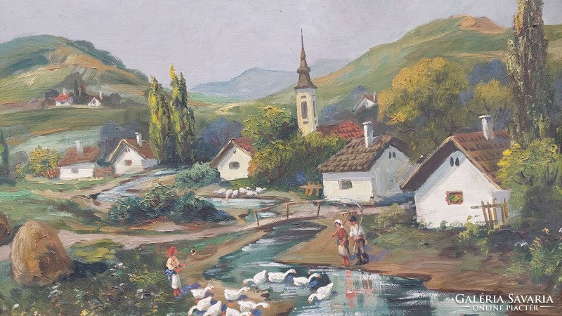 József Szabolcsi tanyi farm life portrait oil on canvas painting 73x101 cm