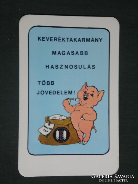 Card calendar, mill industry company, Pécs, graphic artist, humorous, pig feed, 1984, (1)