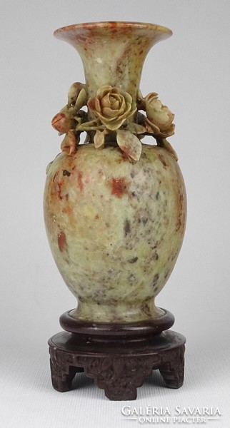 1P264 old beautiful rose-decorated grease stone vase on a pedestal 20 cm