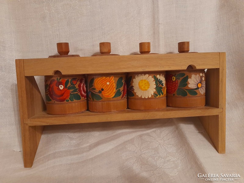 Retro, nicely painted wooden spice rack, can be hung on the wall, unused