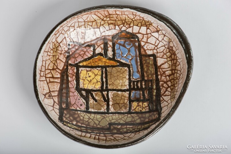 István Gádor abstract ceramic bowl - cubist style