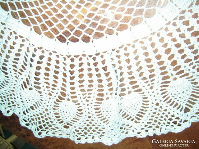 Beautiful light blue crochet antique oval wavy edge lace tablecloth