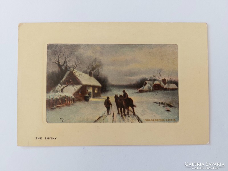 Régi képeslap fotó levelezőlap lovasok a hóban