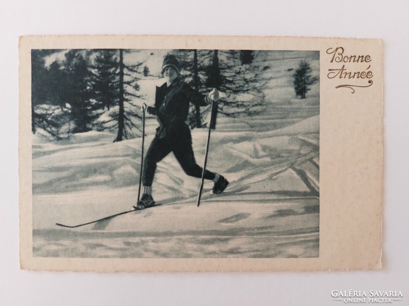 Old postcard photo postcard skier