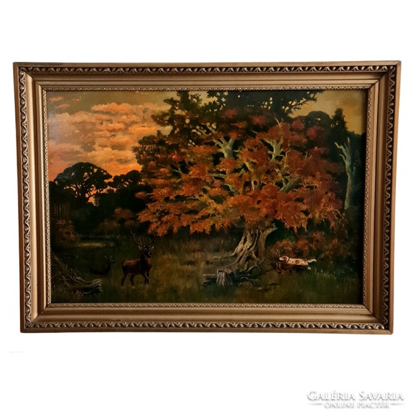 Dusk with dogs, deer, deer oil painting, large size